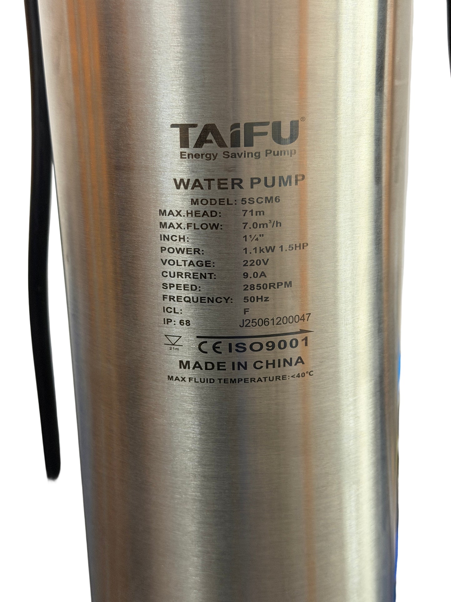 TAIFU SUBMERSIBLE 5SCM6 1.25" 71M 1.1KW HEADMAX 7000/HR