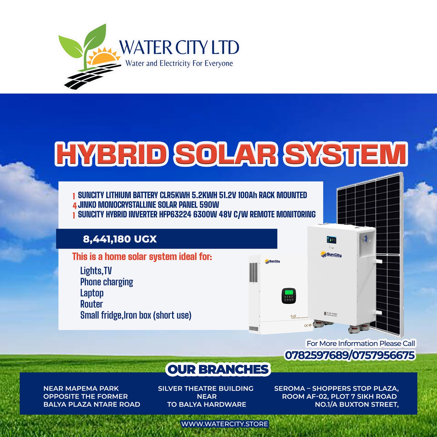 HYBRID SOLAR SYSTEM KIT INCLUSIVE OF 4 PC 590W, 1 PC 6.3 KVA INVERTER AND 1 PC 5.2KWH 51.2V BATTERY