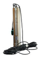 Stainless steel submersible pump with cable on a white background