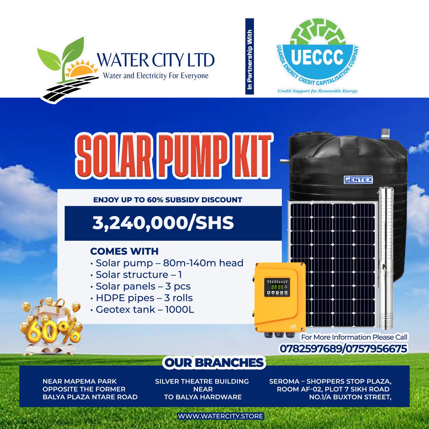 SOLAR WATER PUMPING BLUESTREAM 0.5KW, 140M MAX HEAD KIT WITH UPTO 60% UECCC SUBSIDY SUPPORT
